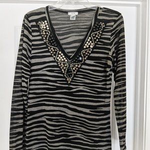 CACHE Zebra & sequined top L